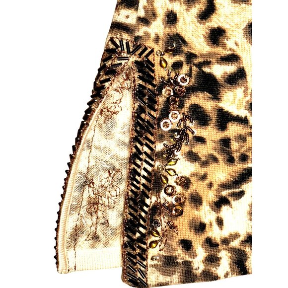 Dana Buchman Size M Brown Leopard Print Merino Wool Beaded Tunic Sweater Blouse - Picture 12 of 13